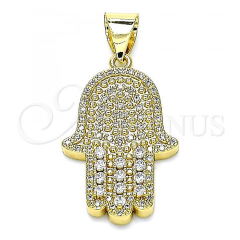 Oro Laminado Religious Pendant, Gold Filled Style Hand of God Design, with White Micro Pave and White Cubic Zirconia, Polished, Golden Finish, 05.342.0050