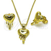 Oro Laminado Earring and Pendant Adult Set, Gold Filled Style Heart Design, Polished, Golden Finish, 10.156.0523