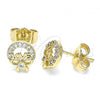 Oro Laminado Stud Earring, Gold Filled Style Love and Bow Design, with White Micro Pave, Polished, Golden Finish, 02.210.0466
