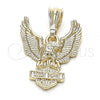 Oro Laminado Fancy Pendant, Gold Filled Style Eagle Design, Polished, Golden Finish, 05.351.0072