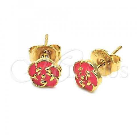 Oro Laminado Stud Earring, Gold Filled Style Flower Design, Orange Enamel Finish, Golden Finish, 02.64.0398 *PROMO*