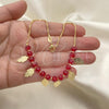 Oro Laminado Charm Anklet , Gold Filled Style Ball and Hand of God Design, with Garnet Crystal, Polished, Golden Finish, 03.32.0596.10