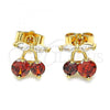 Oro Laminado Stud Earring, Gold Filled Style Cherry Design, with Garnet and White Cubic Zirconia, Polished, Golden Finish, 02.387.0032