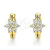 Oro Laminado Huggie Hoop, Gold Filled Style Flower Design, with White Cubic Zirconia, Polished, Golden Finish, 02.210.0497.15