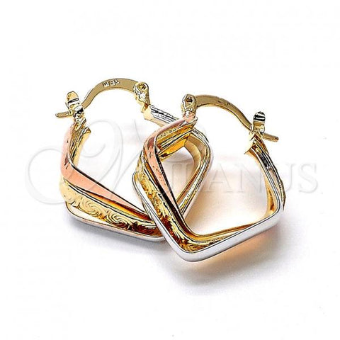 Oro Laminado Small Hoop, Gold Filled Style Spiral Design, Diamond Cutting Finish, Tricolor, 5.156.015
