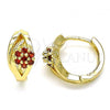 Oro Laminado Huggie Hoop, Gold Filled Style Flower Design, with Garnet Cubic Zirconia, Polished, Golden Finish, 02.210.0491.1.15