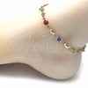 Oro Laminado Fancy Anklet, Gold Filled Style Evil Eye and Dolphin Design, Multicolor Resin Finish, Golden Finish, 03.326.0009.10