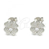 Sterling Silver Stud Earring, Four-leaf Clover Design, with White Cubic Zirconia, Polished, Rhodium Finish, 02.369.0038