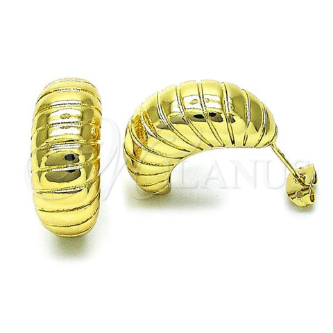 Oro Laminado Stud Earring, Gold Filled Style Chunky Design, Polished, Golden Finish, 02.213.0593