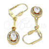 Oro Laminado Long Earring, Gold Filled Style with White Cubic Zirconia, Polished, Golden Finish, 02.387.0045