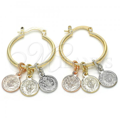 Oro Laminado Small Hoop, Gold Filled Style San Benito Design, Polished, Tricolor, 02.63.2633.1.25