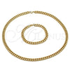 Stainless Steel Necklace and Bracelet, Miami Cuban Design, Polished, Golden Finish, 06.116.0031.1