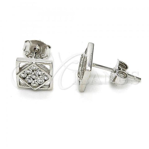 Sterling Silver Stud Earring, with White Cubic Zirconia, Polished, Rhodium Finish, 02.285.0009
