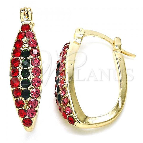 Oro Laminado Small Hoop, Gold Filled Style with Multicolor Crystal, Polished, Golden Finish, 02.100.0083.5.15