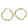 Oro Laminado Medium Hoop, Gold Filled Style Diamond Cutting Finish, Tricolor, 02.213.0151.1.30