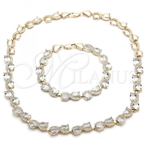 Oro Laminado Necklace and Bracelet, Gold Filled Style Heart Design, with White Cubic Zirconia, Polished, Golden Finish, 06.284.0010