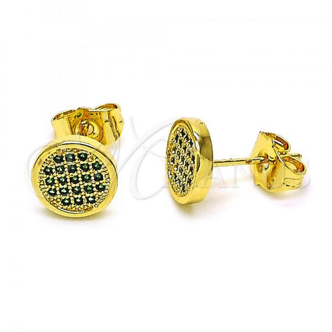 Oro Laminado Stud Earring, Gold Filled Style with Green Micro Pave, Polished, Golden Finish, 02.344.0125.2