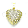 Oro Laminado Locket Pendant, Gold Filled Style Heart and Bow Design, Polished, Golden Finish, 05.117.0003
