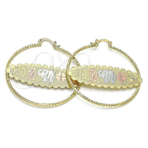 Oro Laminado Large Hoop, Gold Filled Style Elephant and Owl Design, Polished, Golden Finish, 02.380.0091.50