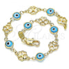 Oro Laminado Fancy Bracelet, Gold Filled Style Evil Eye and Four-leaf Clover Design, Turquoise Resin Finish, Golden Finish, 03.326.0011.3.08
