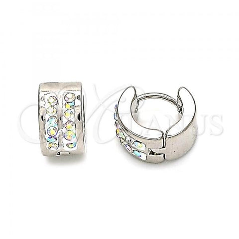 Stainless Steel Huggie Hoop, with Aurore Boreale Crystal, Polished, Steel Finish, 02.230.0050.10