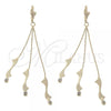 Oro Laminado Long Earring, Gold Filled Style with White Cubic Zirconia, Diamond Cutting Finish, Golden Finish, 02.165.0075