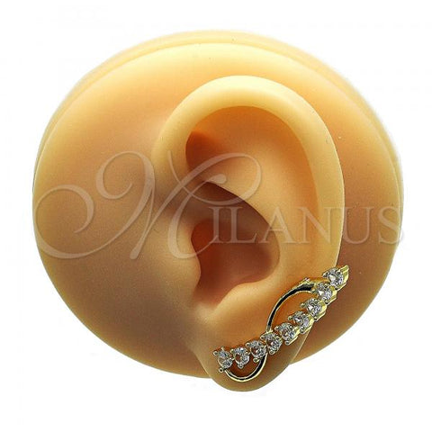 Oro Laminado Earcuff Earring, Gold Filled Style with White Cubic Zirconia, Polished, Golden Finish, 02.210.0737