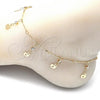 Oro Laminado Charm Anklet , Gold Filled Style Apple and Star Design, with White Crystal, Polished, Golden Finish, 03.213.0114.10