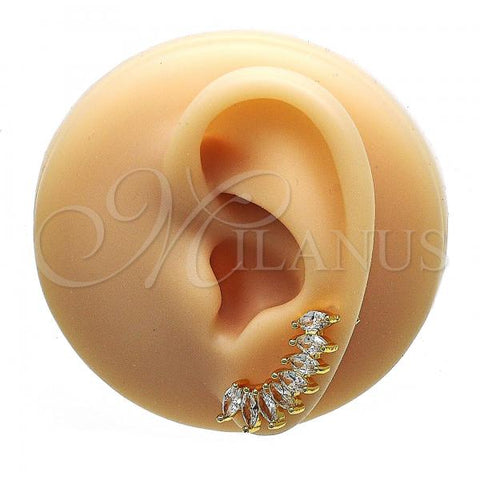 Oro Laminado Earcuff Earring, Gold Filled Style with White Cubic Zirconia, Polished, Golden Finish, 02.210.0697