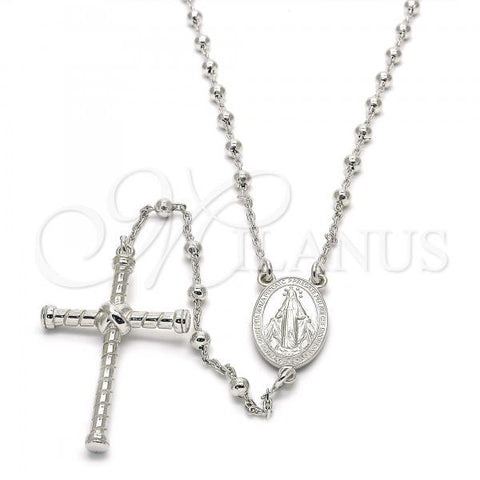 Sterling Silver Thin Rosary, Virgen Maria and Cross Design, Polished, Rhodium Finish, 09.285.0001.28