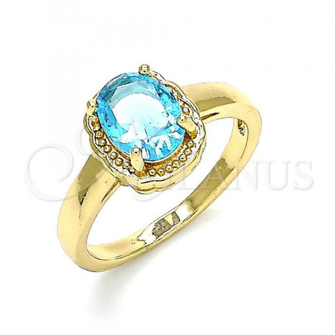 Oro Laminado Multi Stone Ring, Gold Filled Style with Blue Topaz Cubic Zirconia, Polished, Golden Finish, 01.284.0040.08