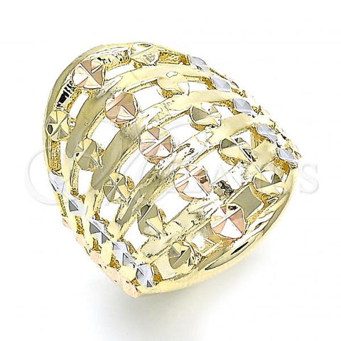 Oro Laminado Elegant Ring, Gold Filled Style Diamond Cutting Finish, Tricolor, 01.233.0011.1.07 (Size 7)