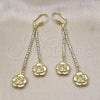 Oro Laminado Long Earring, Gold Filled Style Flower Design, with Cubic Zirconia, Golden Finish, 5.110.003