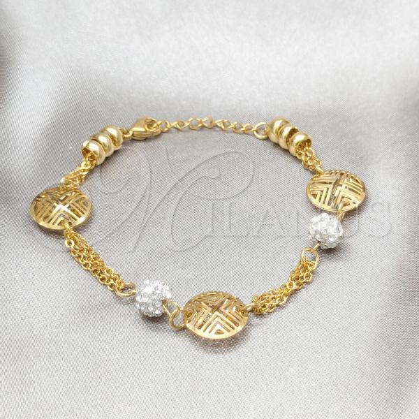 Stainless Steel Fancy Bracelet, Ball Design, with White Crystal, Polished, Golden Finish, 03.63.22110.08