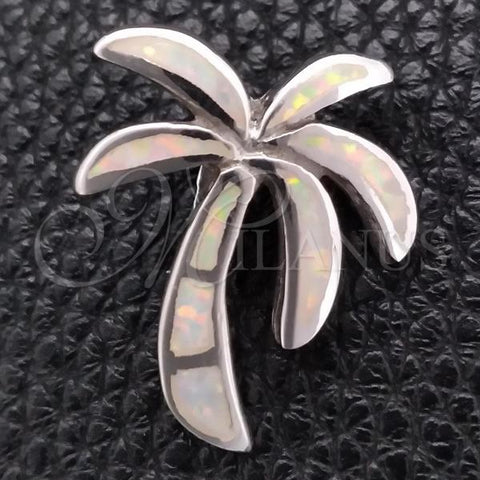 Sterling Silver Fancy Pendant, Palm Tree Design, with White Opal, Polished, Silver Finish, 05.391.0009.1