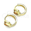 Oro Laminado Huggie Hoop, Gold Filled Style Heart Design, with Garnet Cubic Zirconia, Polished, Golden Finish, 02.210.0592.1.12