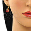 Oro Laminado Leverback Earring, Gold Filled Style with Garnet Cubic Zirconia, Polished, Golden Finish, 5.128.060