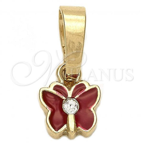Oro Laminado Fancy Pendant, Gold Filled Style Butterfly Design, with White Crystal, Red Enamel Finish, Golden Finish, 05.163.0065.3