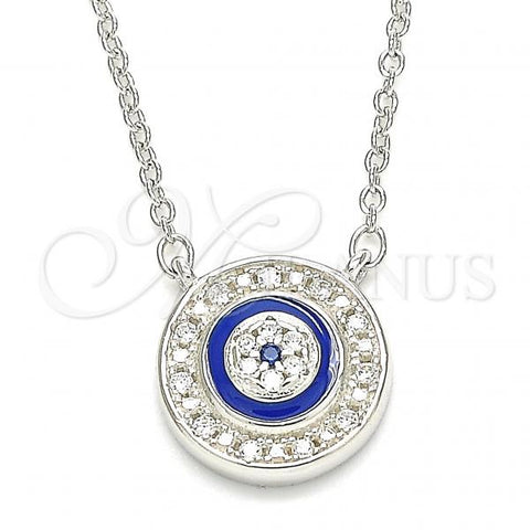 Sterling Silver Pendant Necklace, with White Cubic Zirconia, Blue Enamel Finish, Rhodium Finish, 04.336.0205.16