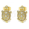 Oro Laminado Stud Earring, Gold Filled Style Turtle Design, with White Micro Pave, Polished, Golden Finish, 02.210.0408