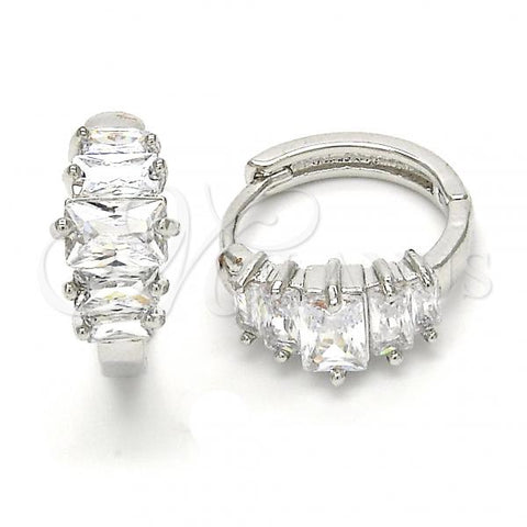 Rhodium Plated Huggie Hoop, with White Cubic Zirconia, Polished, Rhodium Finish, 02.210.0070.4.15