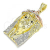 Oro Laminado Religious Pendant, Gold Filled Style Jesus Design, with White and Black Crystal, Polished, Tricolor, 05.380.0072