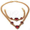 Oro Laminado Necklace and Bracelet, Gold Filled Style Heart Design, with Garnet and White Cubic Zirconia, Polished, Golden Finish, 5.013.004