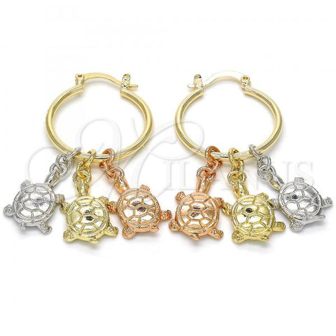 Oro Laminado Small Hoop, Gold Filled Style Turtle Design, Polished, Tricolor, 02.63.2637.1.25