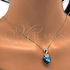 Oro Laminado Pendant Necklace, Gold Filled Style Heart Design, with Bermuda Blue and Aurore Boreale Swarovski Crystals, Polished, Golden Finish, 04.239.0044.5.18