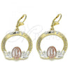 Oro Laminado Dangle Earring, Gold Filled Style Guadalupe Design, Polished, Tricolor, 02.351.0076