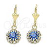 Oro Laminado Dangle Earring, Gold Filled Style with Light Sapphire and White Crystal, Polished, Golden Finish, 02.122.0113.3