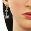 Oro Laminado Long Earring, Gold Filled Style Heart and Butterfly Design, with Multicolor Cubic Zirconia, Polished, Golden Finish, 02.196.0095.2