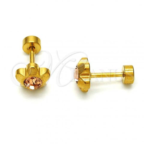 Stainless Steel Stud Earring, Flower Design, with Dark Champagne Crystal, Polished, Golden Finish, 02.271.0019.2