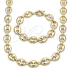 Oro Laminado Necklace and Bracelet, Gold Filled Style Puff Mariner Design, Polished, Golden Finish, 06.63.0309